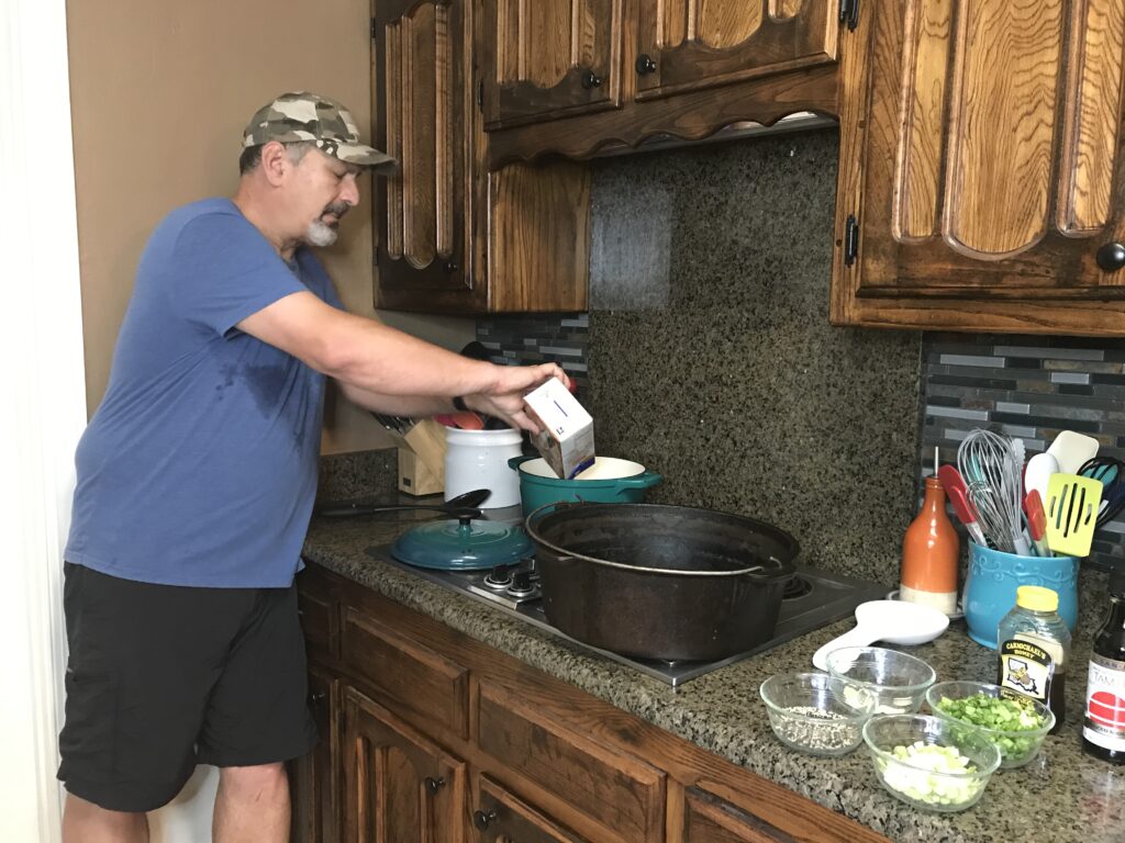 Adding Broth to Egg Drop Soup