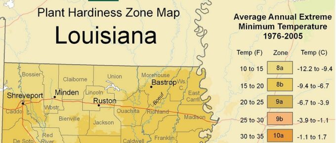 USDA Plant Hardiness Zones in Louisiana
