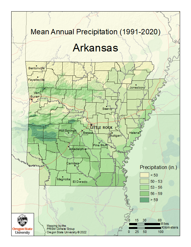 Arkansas Mean Annual Precipitation 