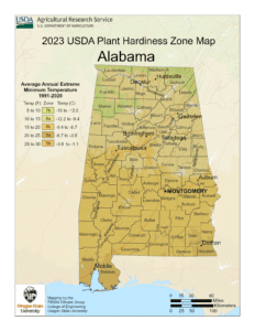 2023 USDA Plant Hardiness Zone Map - Alabama